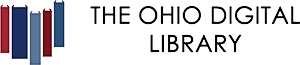  A row of books in th shape of Ohio. Caption reads The Ohio Digital Library
