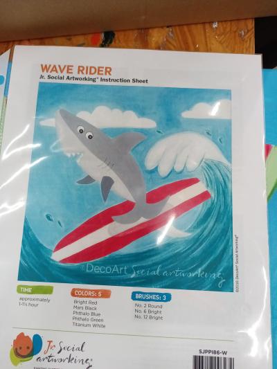 Wave Rider Shark instruction sheet, shark on surf board in water