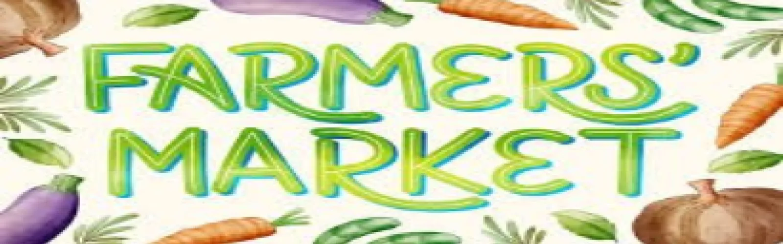 Farmers' Market in green letters with various vegetables around the border