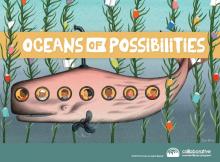 Oceans of possibilities theme with whale submarine in the ocean
